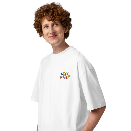Embroidered 'Stay Weird' Oversized T-Shirt