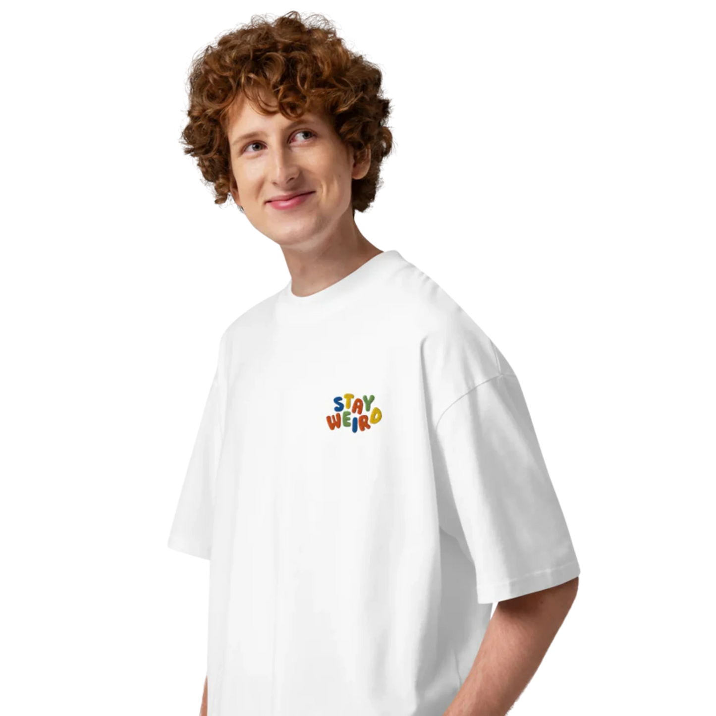 Embroidered 'Stay Weird' Oversized T-Shirt
